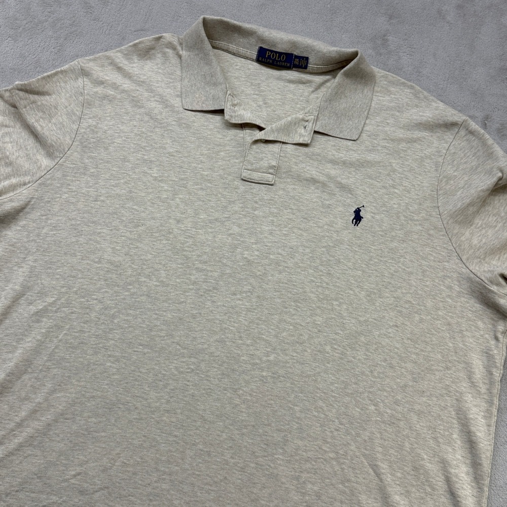 Polo Ralph Lauren Polo Shirt Mens XXL Oatmeal Off White Logo Stretch Lightweight